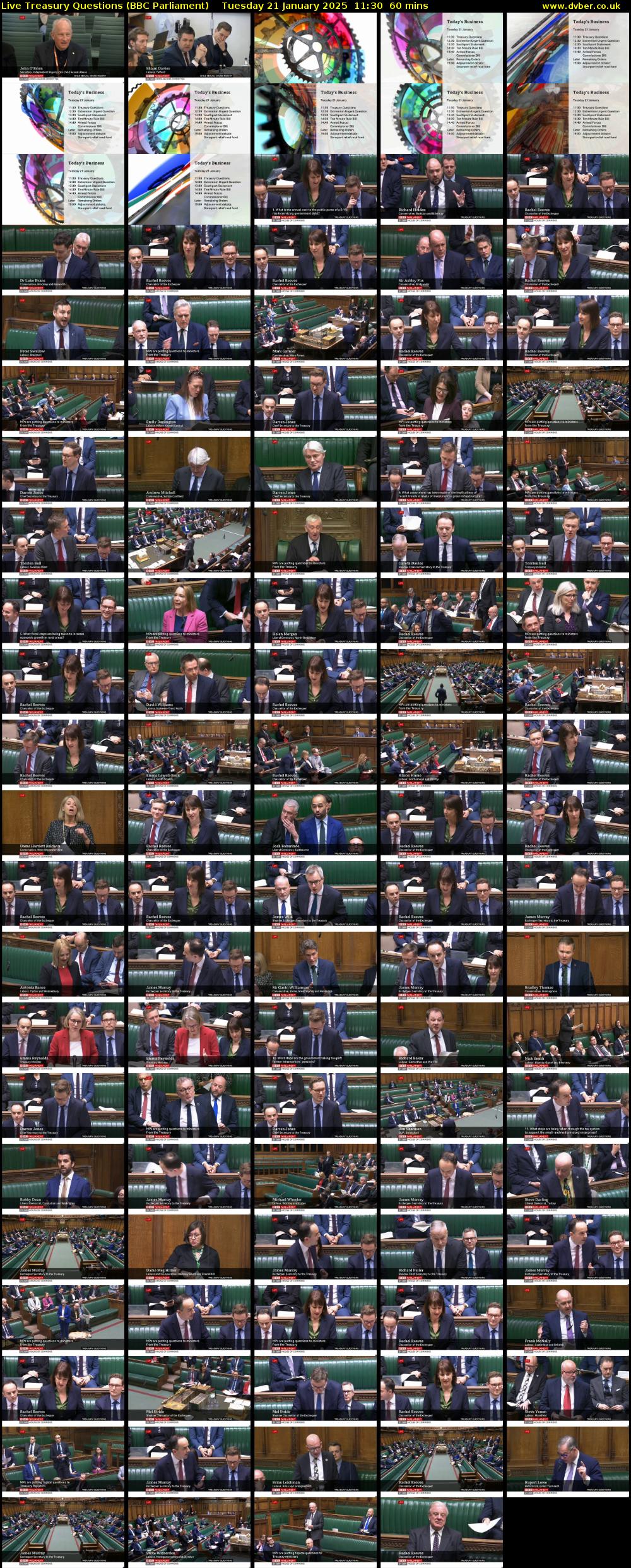 Live Treasury Questions (BBC Parliament) Tuesday 21 January 2025 11:30 - 12:30