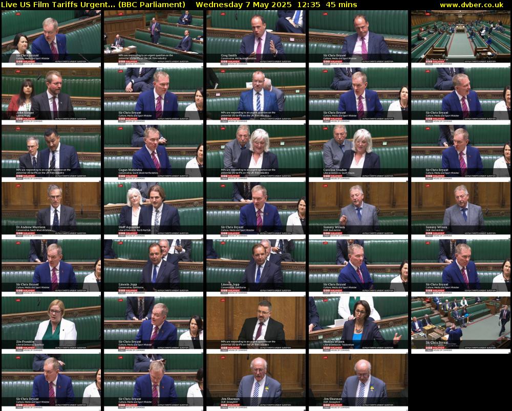 Live US Film Tariffs Urgent... (BBC Parliament) Wednesday 7 May 2025 12:35 - 13:20