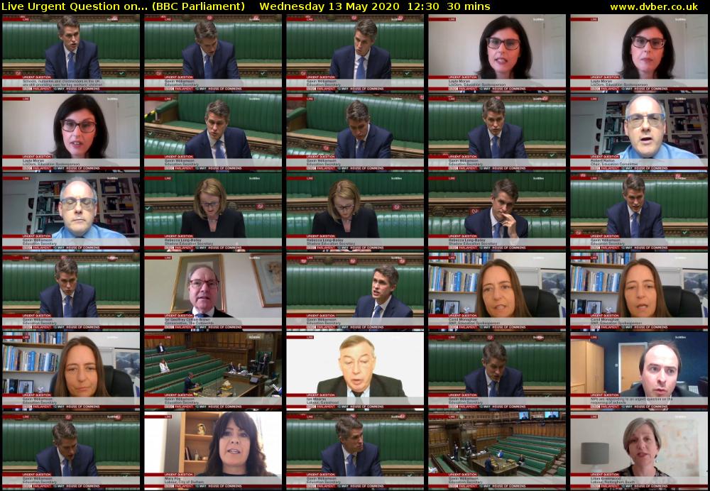 Live Urgent Question on... (BBC Parliament) Wednesday 13 May 2020 12:30 - 13:00