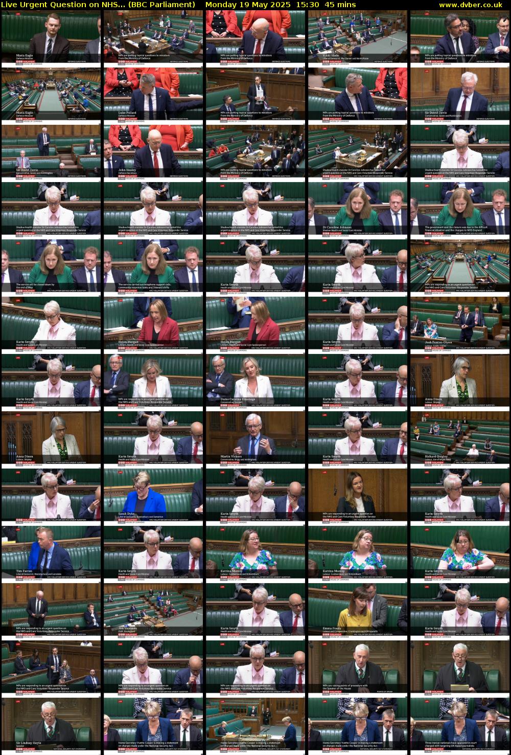 Live Urgent Question on NHS... (BBC Parliament) Monday 19 May 2025 15:30 - 16:15
