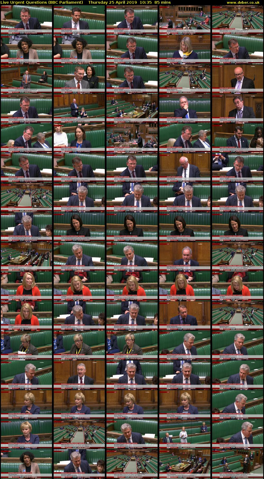 Live Urgent Questions (BBC Parliament) Thursday 25 April 2019 10:35 - 12:00
