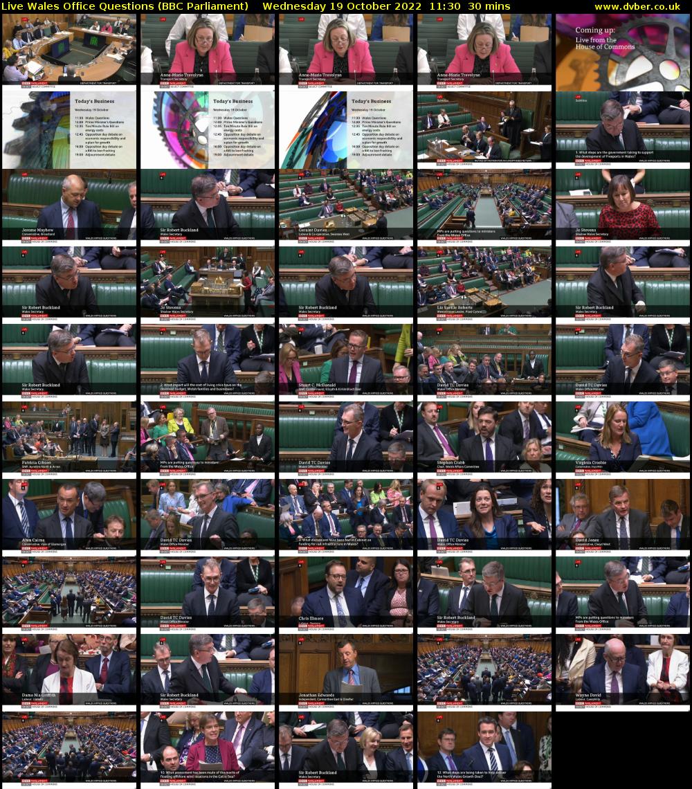 Live Wales Office Questions (BBC Parliament) Wednesday 19 October 2022 11:30 - 12:00