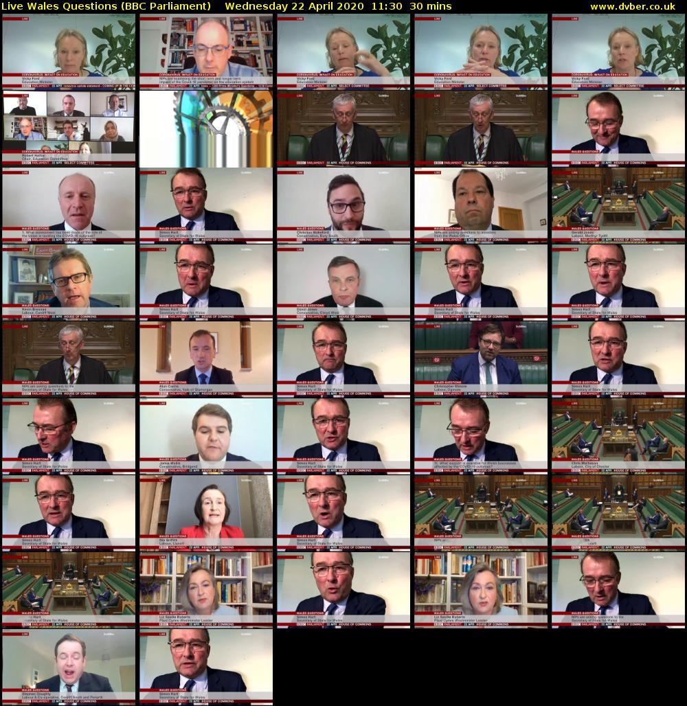 Live Wales Questions (BBC Parliament) Wednesday 22 April 2020 11:30 - 12:00