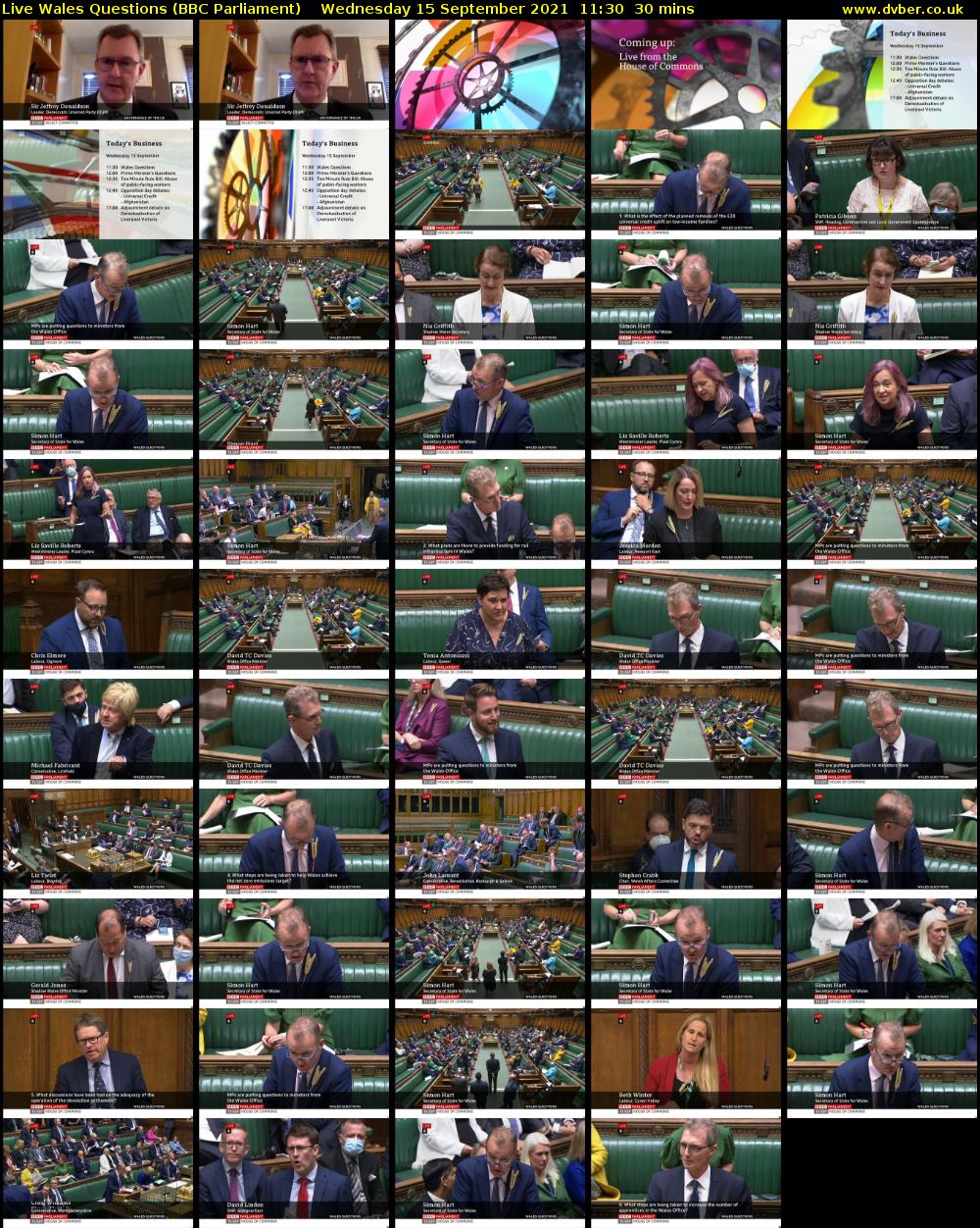 Live Wales Questions (BBC Parliament) Wednesday 15 September 2021 11:30 - 12:00