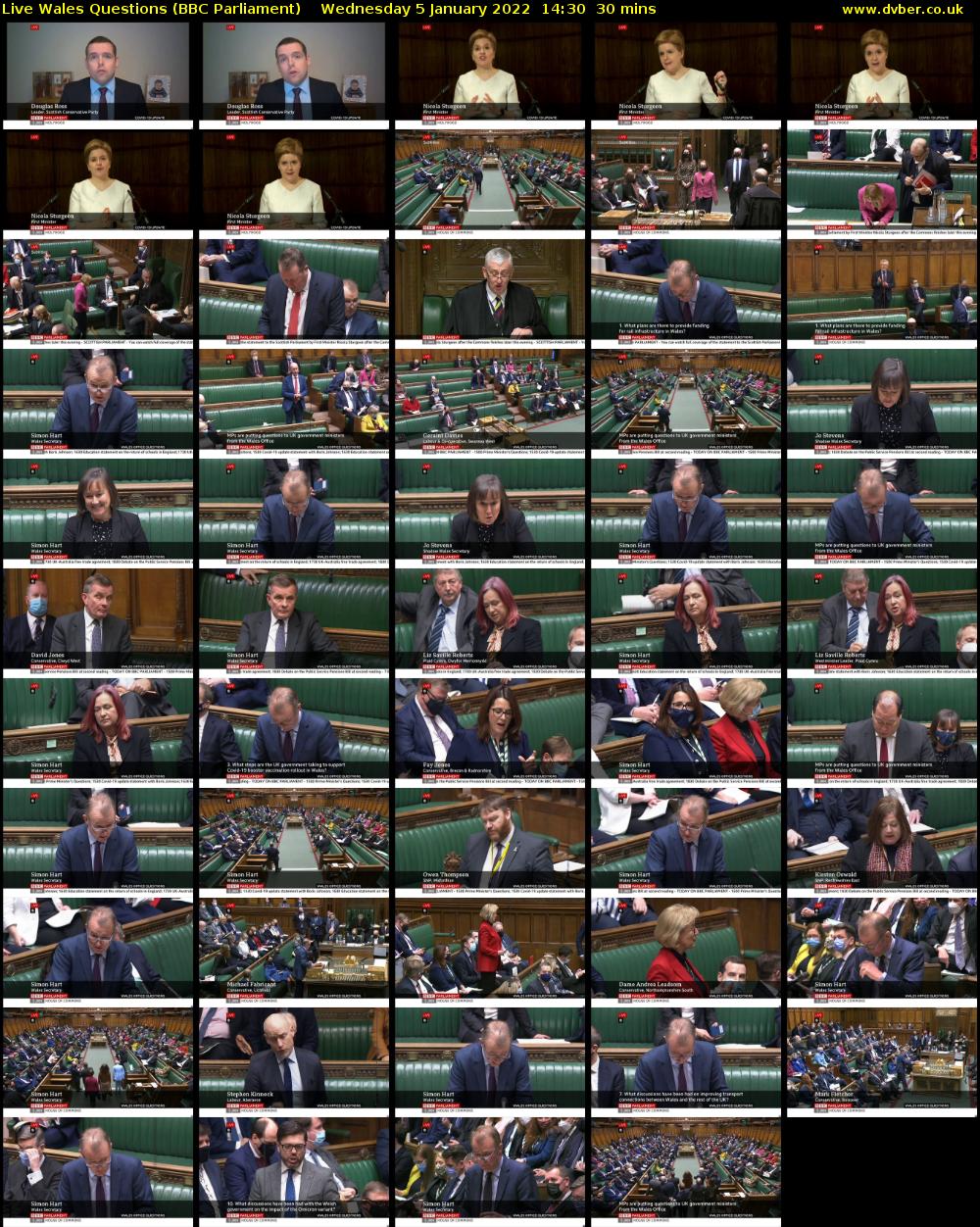 Live Wales Questions (BBC Parliament) Wednesday 5 January 2022 14:30 - 15:00