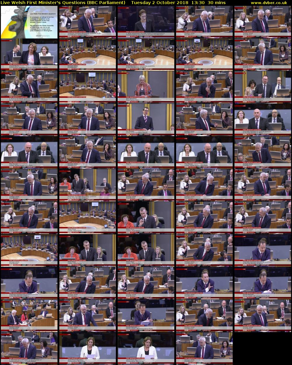 Live Welsh First Minister's Questions (BBC Parliament) Tuesday 2 October 2018 13:30 - 14:00