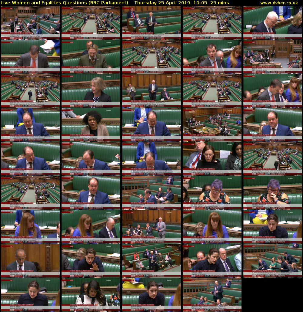 Live Women and Eqalities Questions (BBC Parliament) Thursday 25 April 2019 10:05 - 10:30