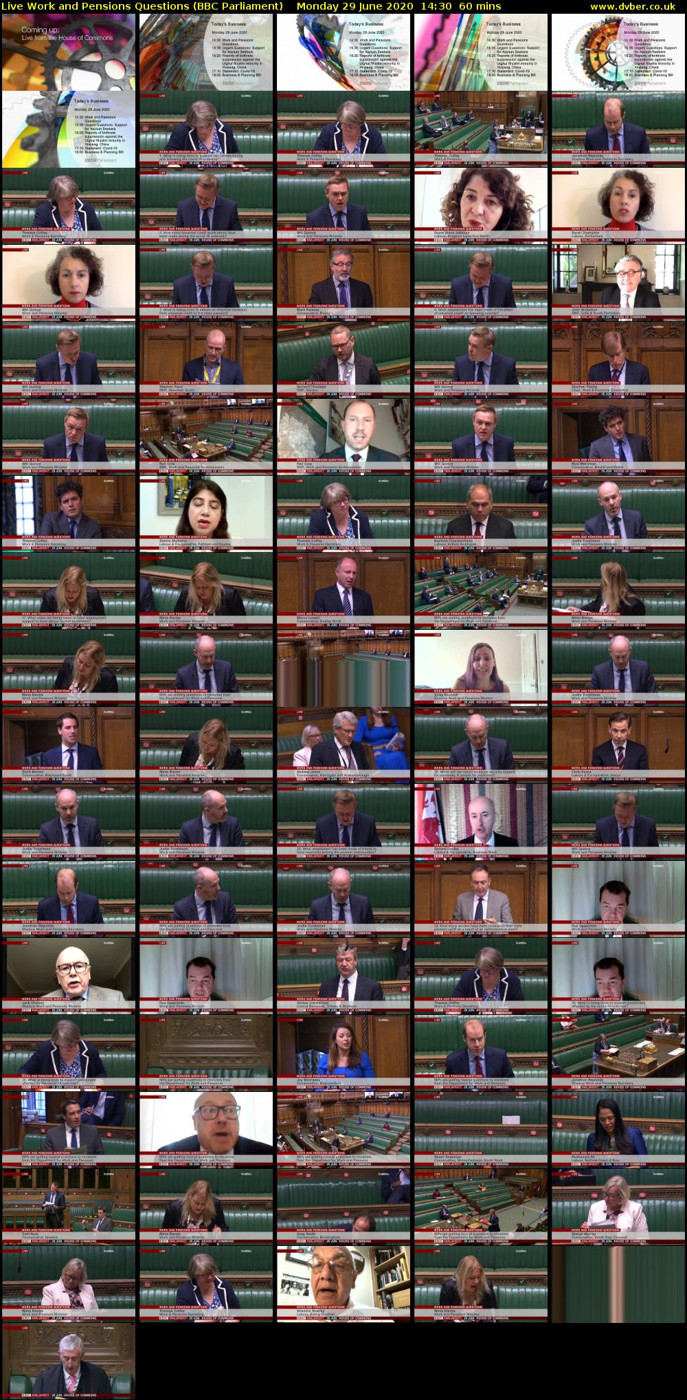 Live Work and Pensions Questions (BBC Parliament) Monday 29 June 2020 14:30 - 15:30