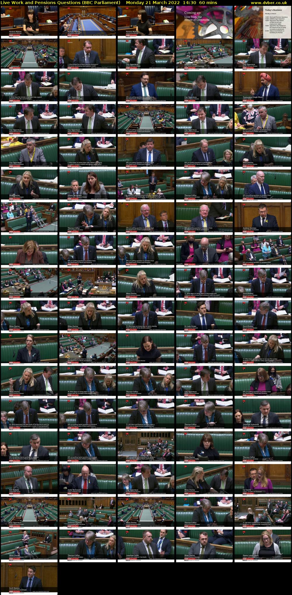Live Work and Pensions Questions (BBC Parliament) Monday 21 March 2022 14:30 - 15:30