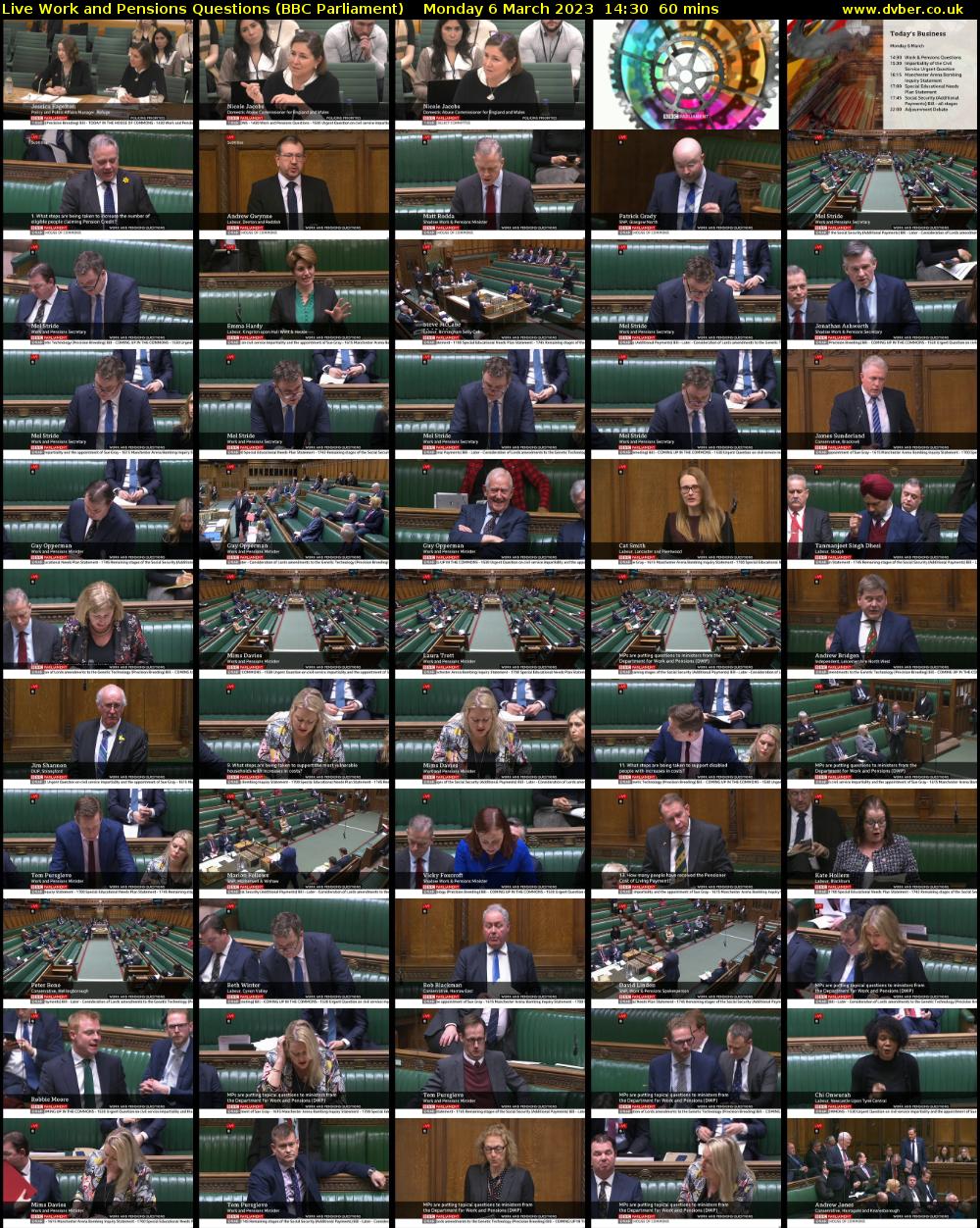 Live Work and Pensions Questions (BBC Parliament) Monday 6 March 2023 14:30 - 15:30