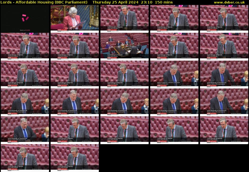 Lords - Affordable Housing (BBC Parliament) Thursday 25 April 2024 23:10 - 01:40