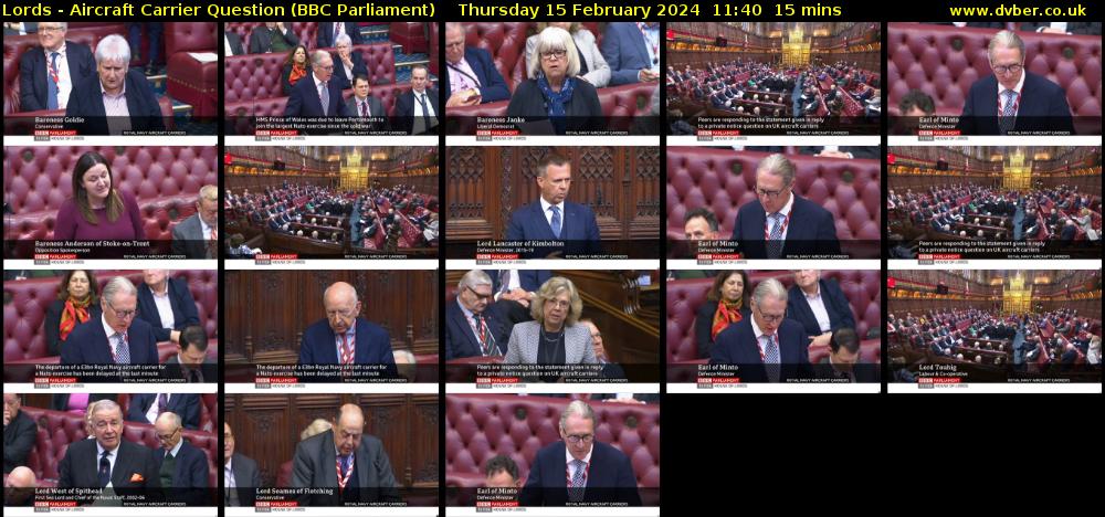 Lords - Aircraft Carrier Question (BBC Parliament) Thursday 15 February 2024 11:40 - 11:55