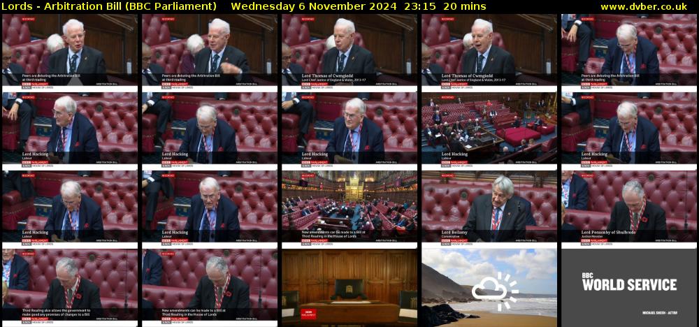 Lords - Arbitration Bill (BBC Parliament) Wednesday 6 November 2024 23:15 - 23:35