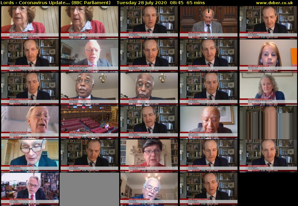 Lords - Coronavirus Update... (BBC Parliament) Tuesday 28 July 2020 08:45 - 09:50