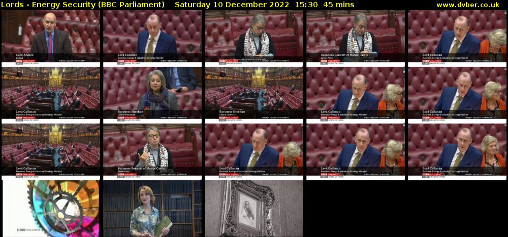 Lords - Energy Security (BBC Parliament) Saturday 10 December 2022 15:30 - 16:15