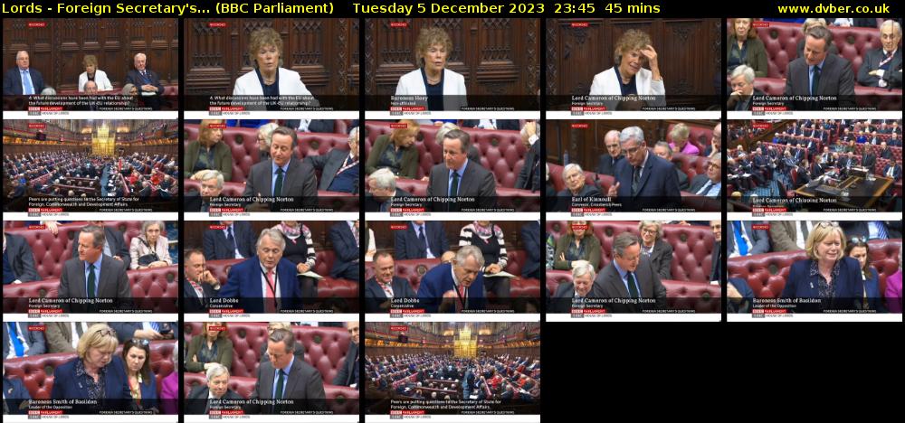 Lords - Foreign Secretary's... (BBC Parliament) Tuesday 5 December 2023 23:45 - 00:30
