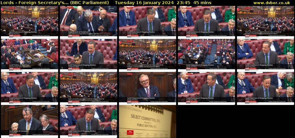 Lords - Foreign Secretary's... (BBC Parliament) Tuesday 16 January 2024 23:45 - 00:30