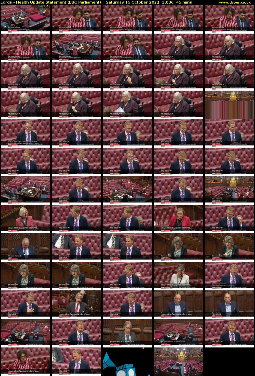 Lords - Health Update Statement (BBC Parliament) Saturday 15 October 2022 13:30 - 14:15