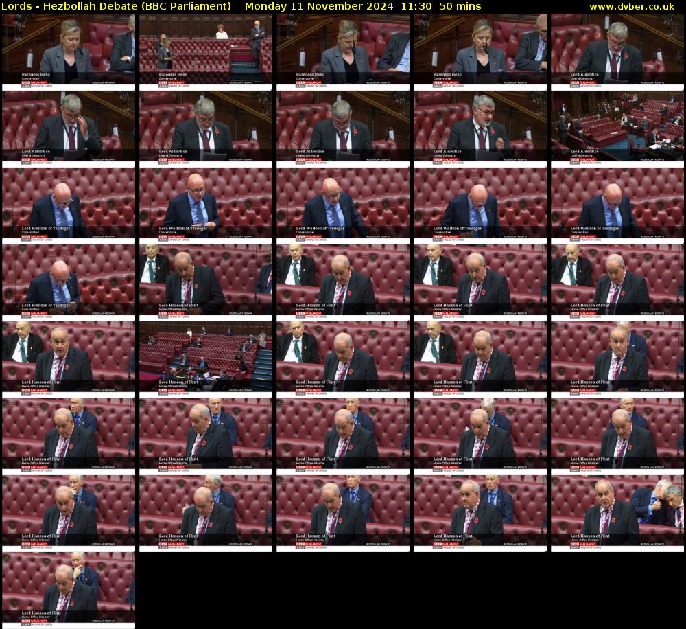 Lords - Hezbollah Debate (BBC Parliament) Monday 11 November 2024 11:30 - 12:20
