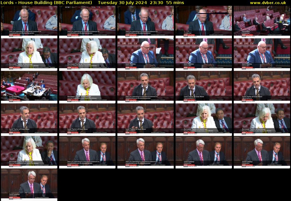 Lords - House Building (BBC Parliament) Tuesday 30 July 2024 23:30 - 00:25