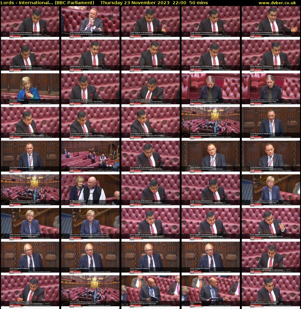 Lords - International... (BBC Parliament) Thursday 23 November 2023 22:00 - 22:50