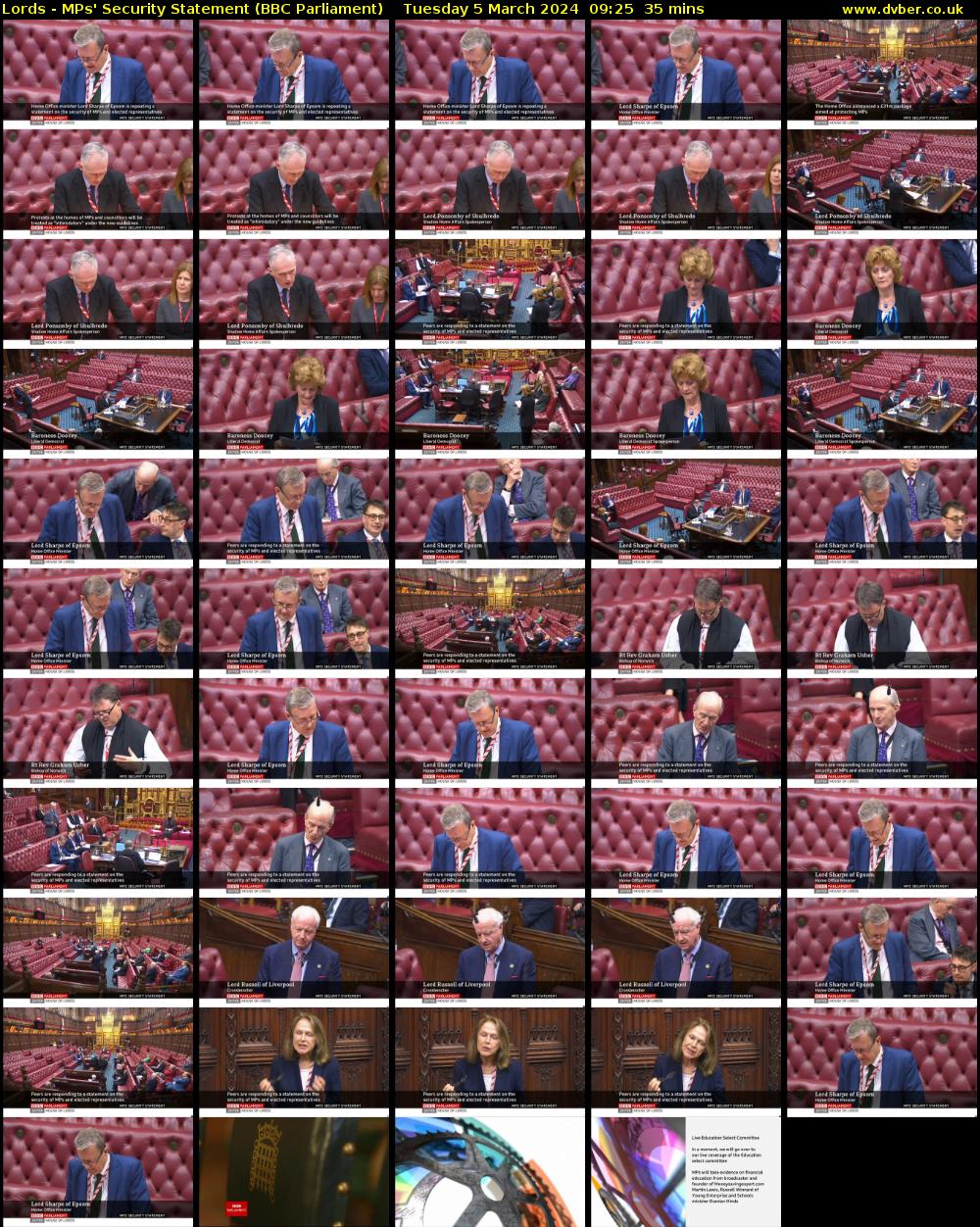 Lords - MPs' Security Statement (BBC Parliament) Tuesday 5 March 2024 09:25 - 10:00