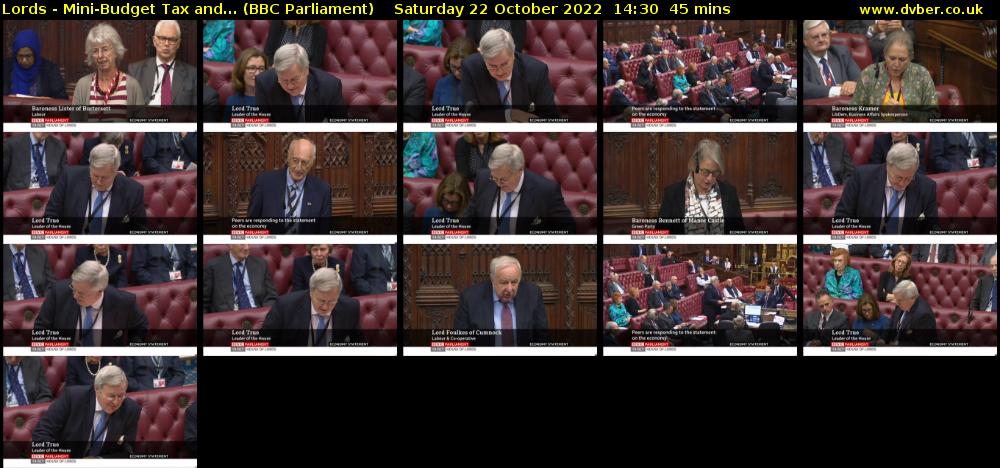 Lords - Mini-Budget Tax and... (BBC Parliament) Saturday 22 October 2022 14:30 - 15:15