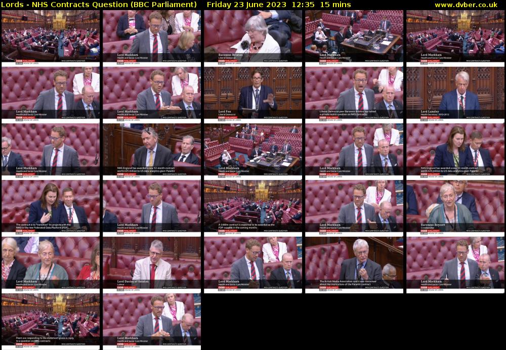 Lords - NHS Contracts Question (BBC Parliament) Friday 23 June 2023 12:35 - 12:50