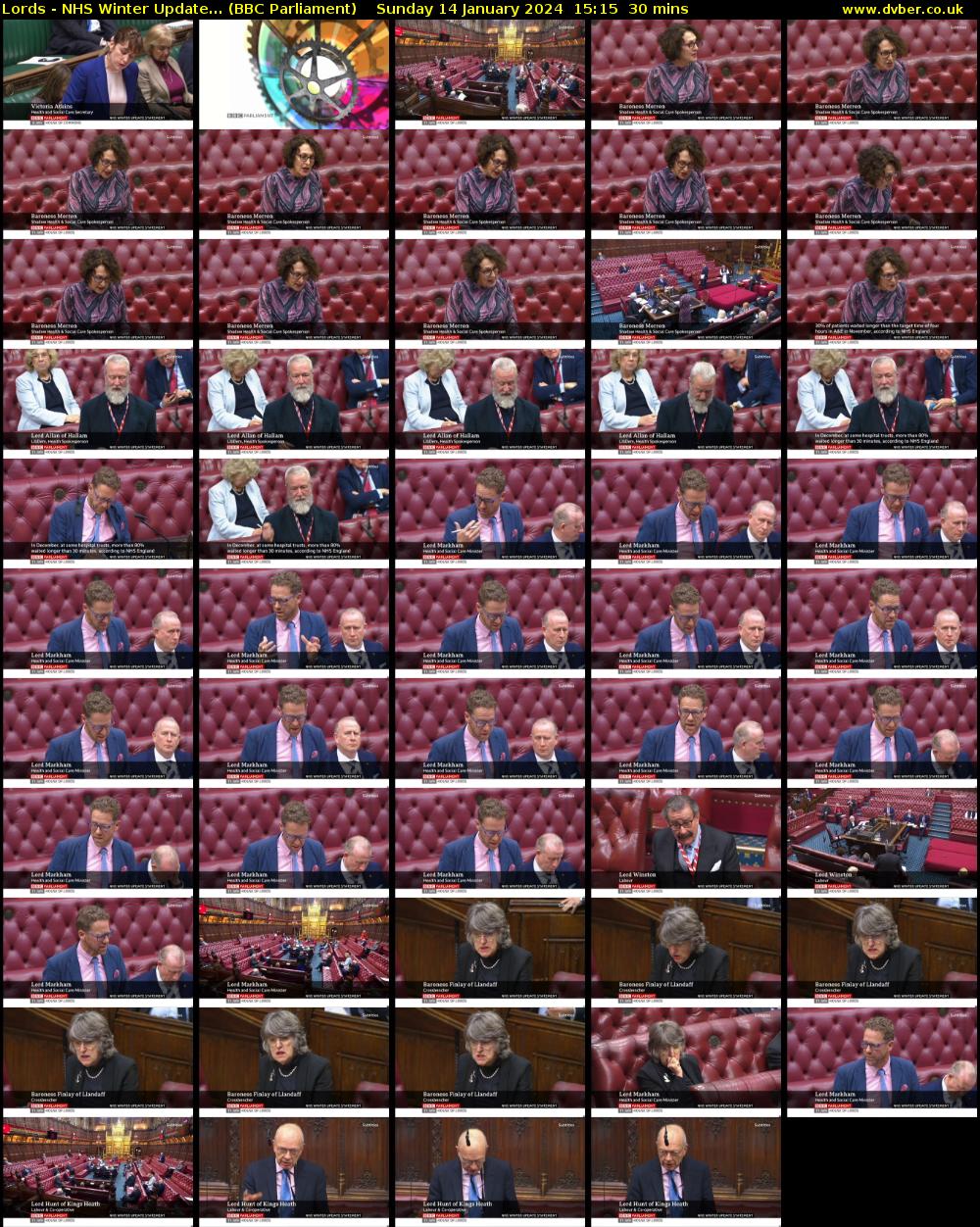 Lords - NHS Winter Update... (BBC Parliament) Sunday 14 January 2024 15:15 - 15:45