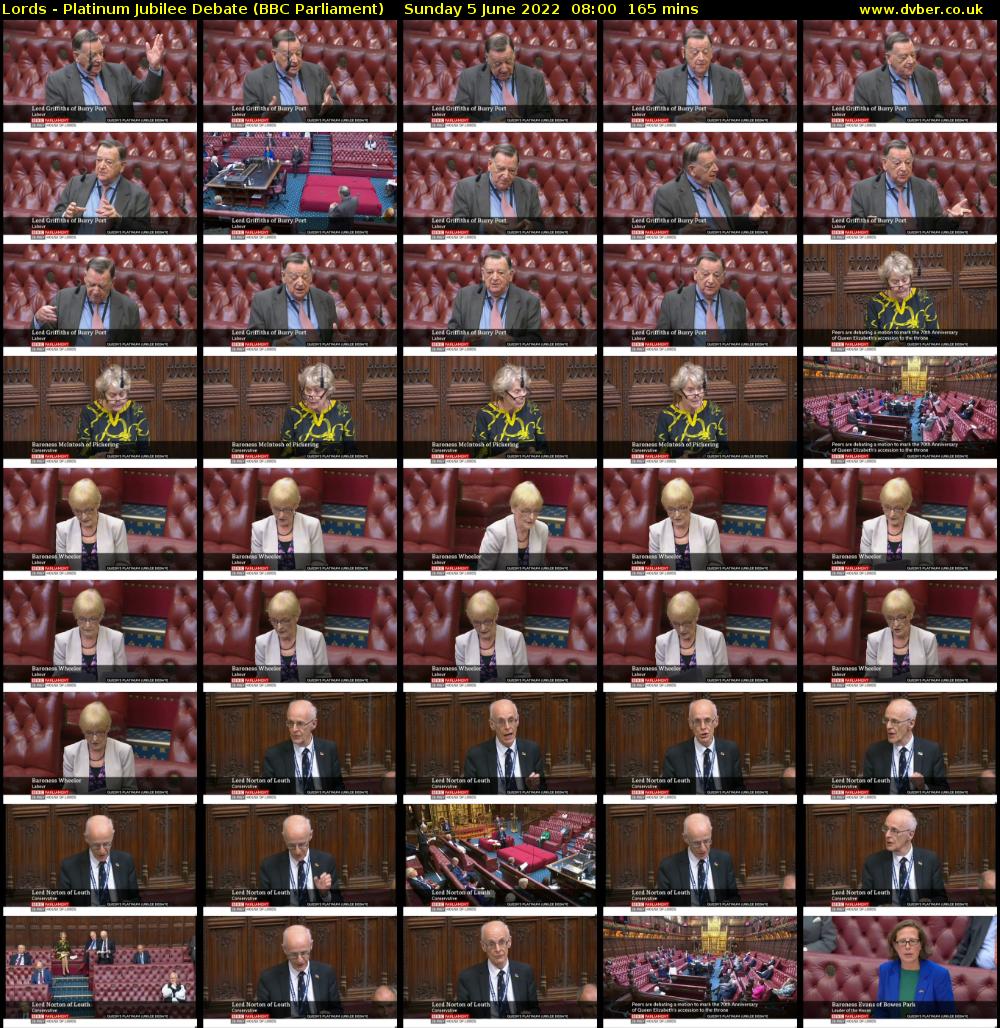 Lords - Platinum Jubilee Debate (BBC Parliament) Sunday 5 June 2022 08:00 - 10:45