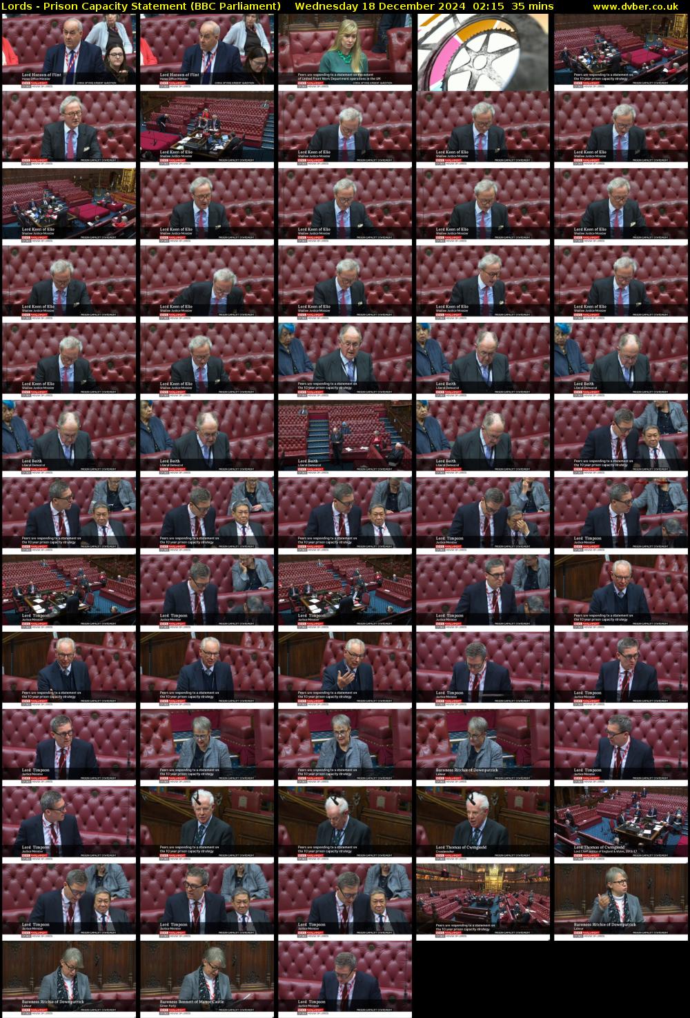 Lords - Prison Capacity Statement (BBC Parliament) Wednesday 18 December 2024 02:15 - 02:50