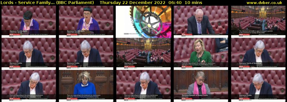 Lords - Service Family... (BBC Parliament) Thursday 22 December 2022 06:40 - 06:50
