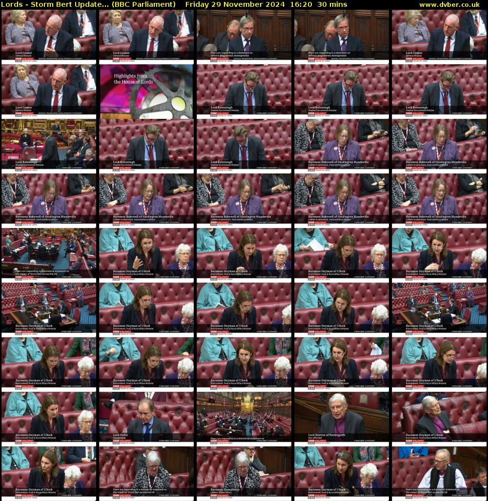 Lords - Storm Bert Update... (BBC Parliament) Friday 29 November 2024 16:20 - 16:50