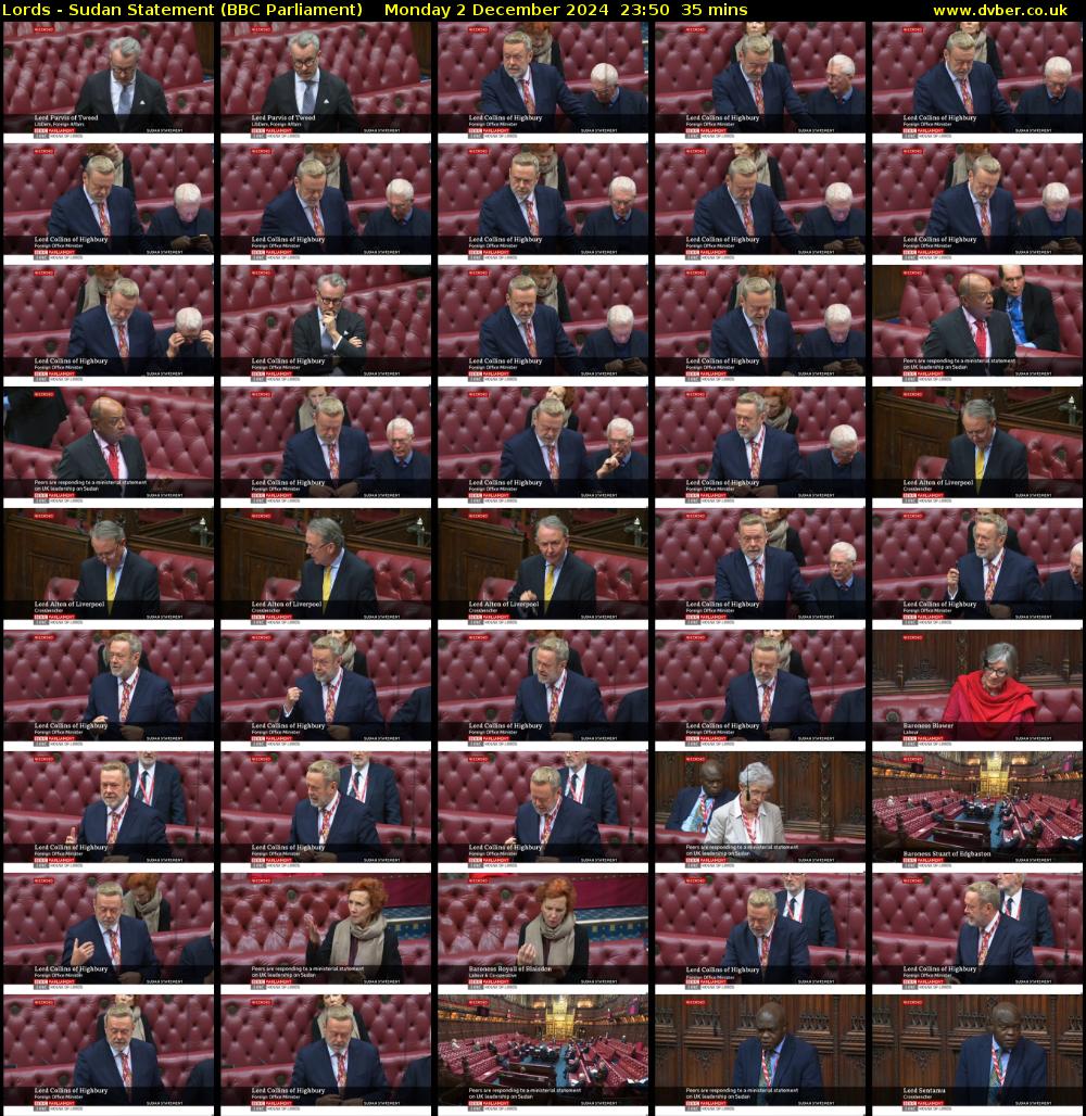 Lords - Sudan Statement (BBC Parliament) Monday 2 December 2024 23:50 - 00:25