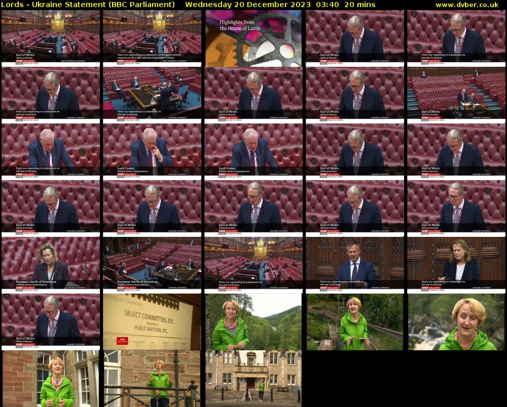 Lords - Ukraine Statement (BBC Parliament) Wednesday 20 December 2023 03:40 - 04:00