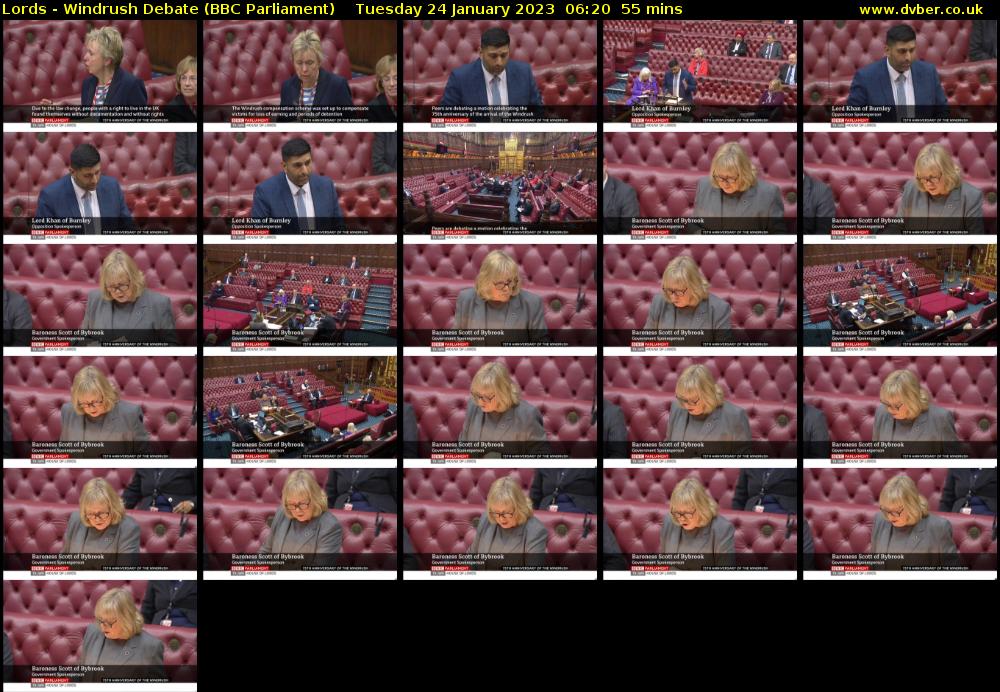 Lords - Windrush Debate (BBC Parliament) Tuesday 24 January 2023 06:20 - 07:15