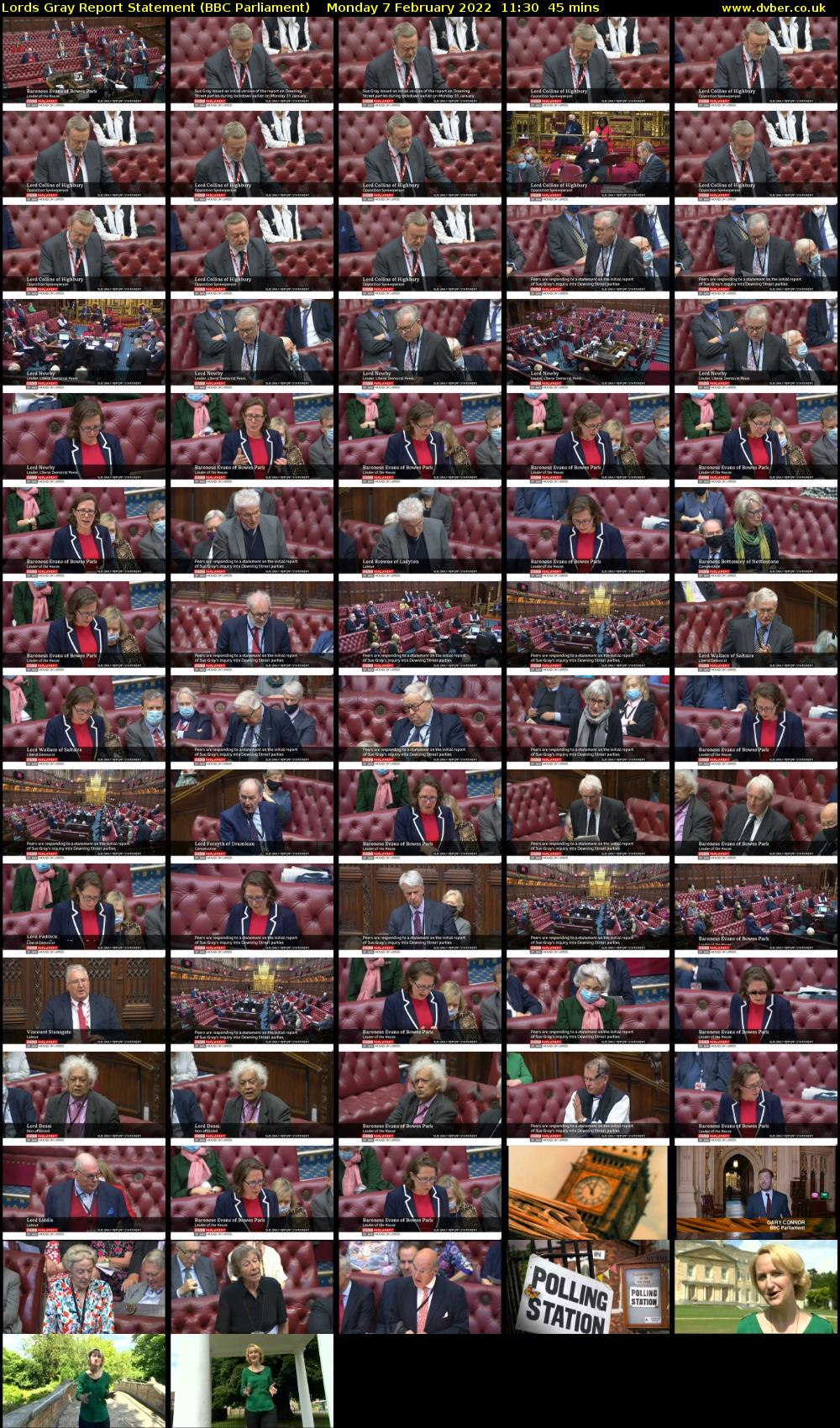 Lords Gray Report Statement (BBC Parliament) Monday 7 February 2022 11:30 - 12:15