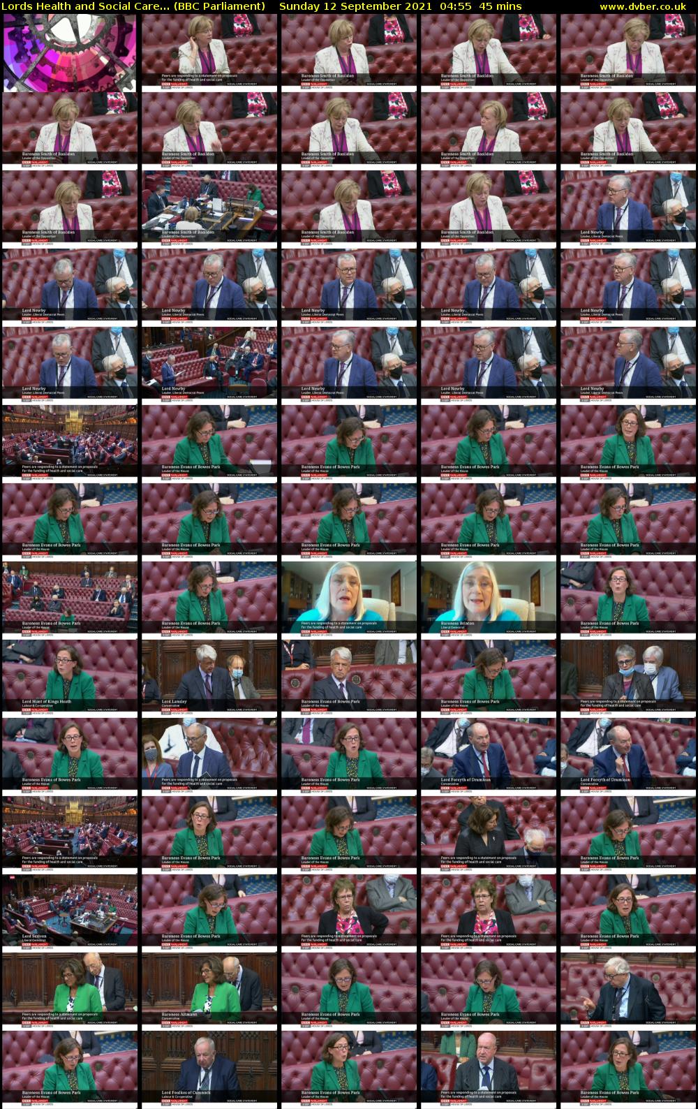 Lords Health and Social Care... (BBC Parliament) Sunday 12 September 2021 04:55 - 05:40
