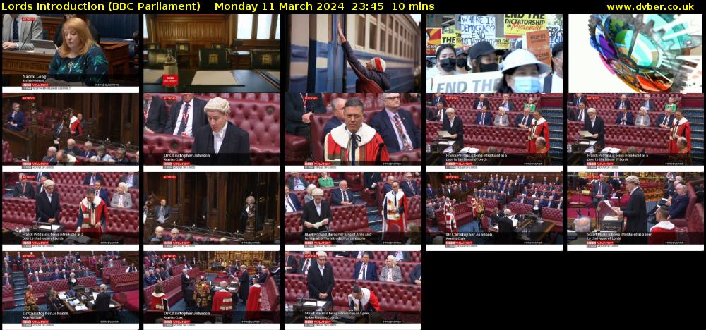 Lords Introduction (BBC Parliament) Monday 11 March 2024 23:45 - 23:55
