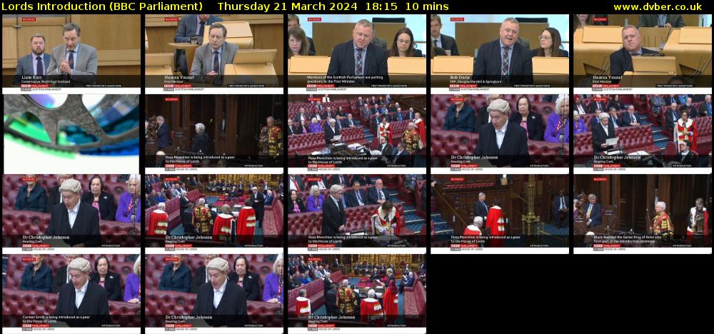 Lords Introduction (BBC Parliament) Thursday 21 March 2024 18:15 - 18:25