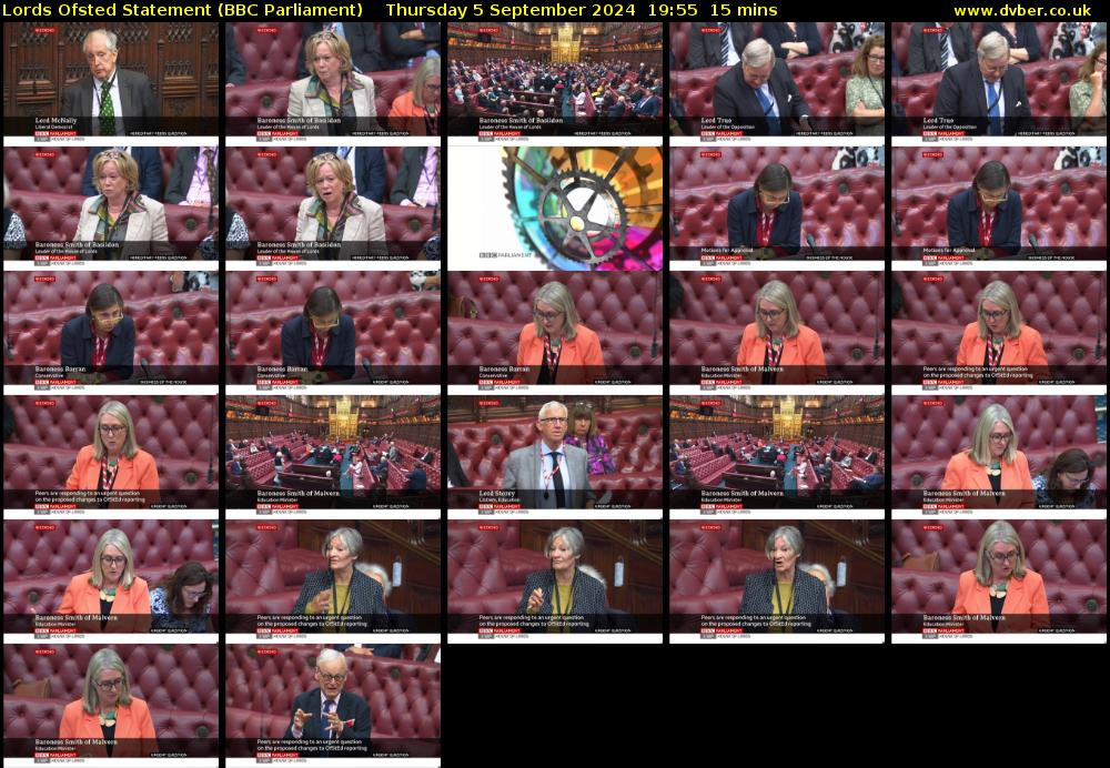 Lords Ofsted Statement (BBC Parliament) Thursday 5 September 2024 19:55 - 20:10