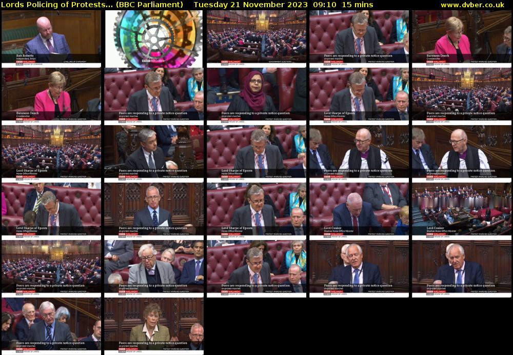 Lords Policing of Protests... (BBC Parliament) Tuesday 21 November 2023 09:10 - 09:25