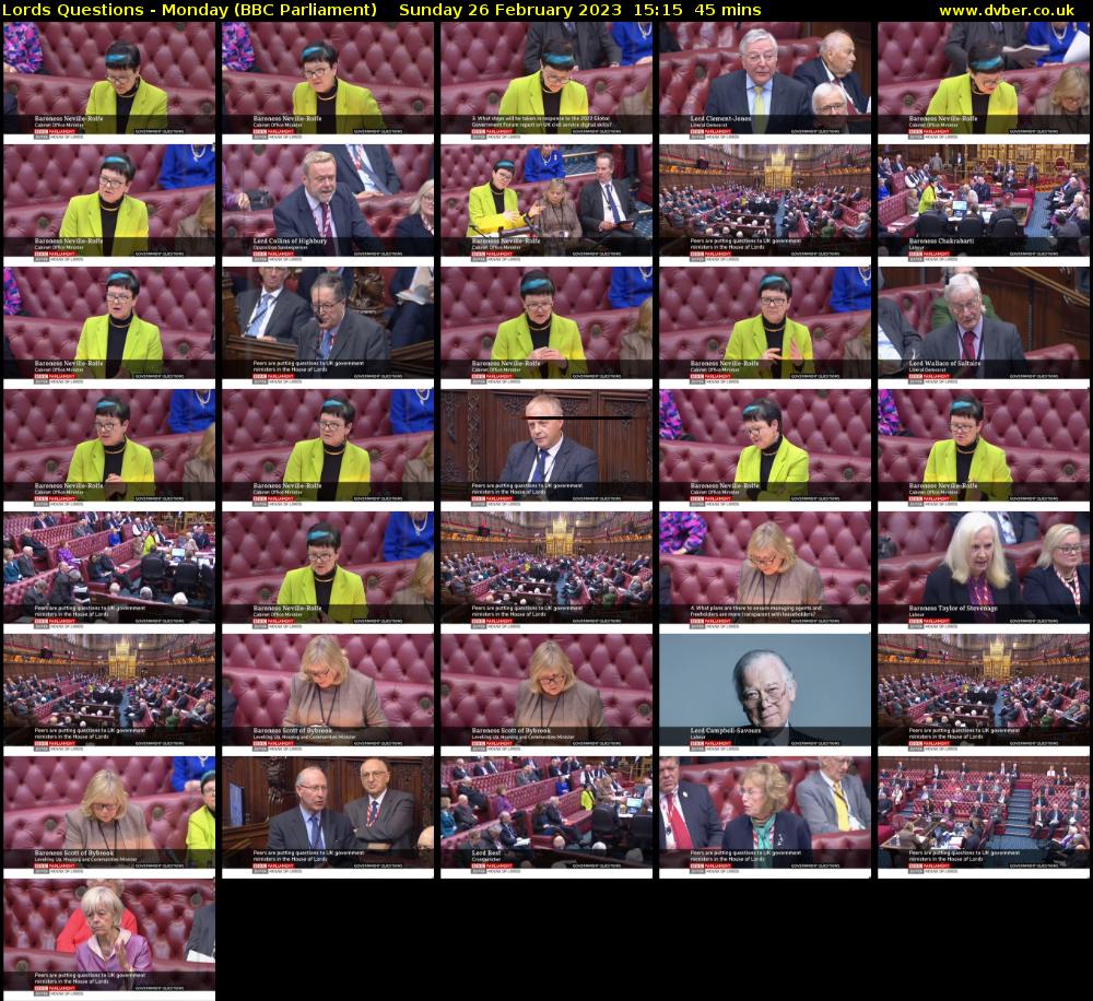 Lords Questions - Monday (BBC Parliament) Sunday 26 February 2023 15:15 - 16:00