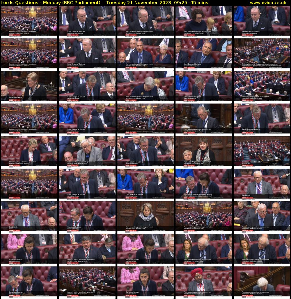 Lords Questions - Monday (BBC Parliament) Tuesday 21 November 2023 09:25 - 10:10