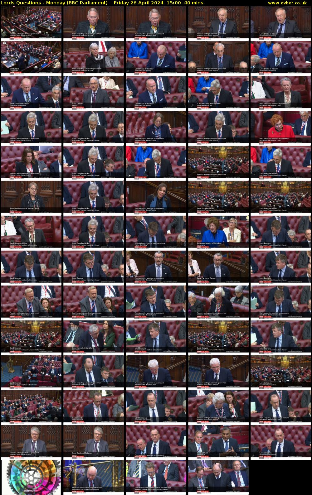 Lords Questions - Monday (BBC Parliament) Friday 26 April 2024 15:00 - 15:40