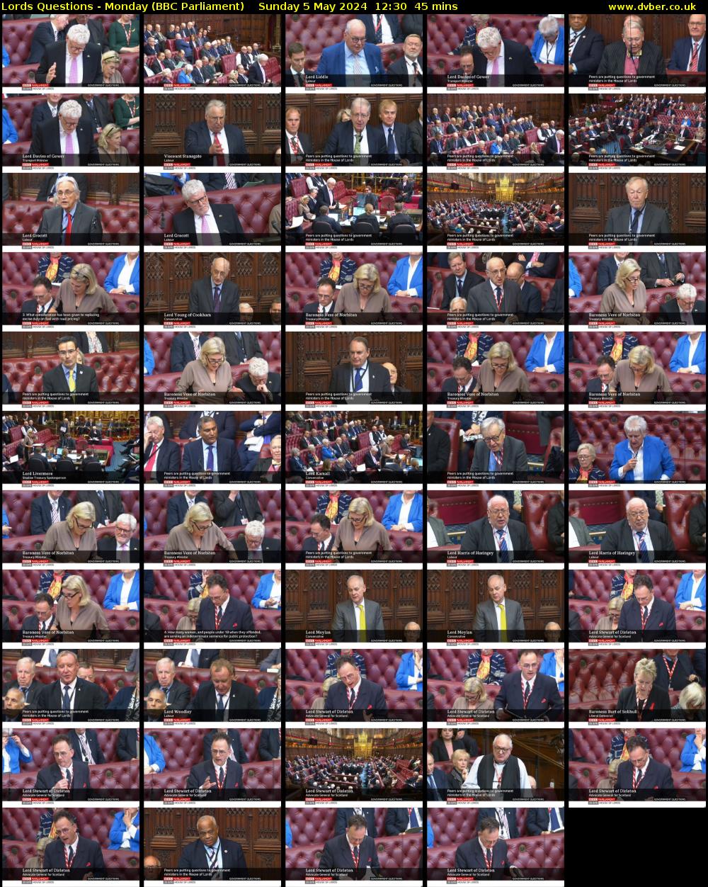 Lords Questions - Monday (BBC Parliament) Sunday 5 May 2024 12:30 - 13:15