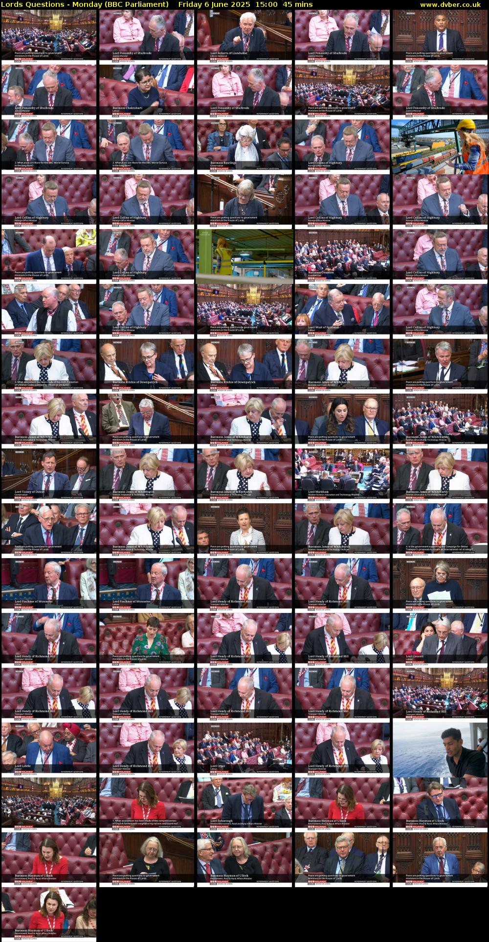 Lords Questions - Monday (BBC Parliament) Friday 6 June 2025 15:00 - 15:45