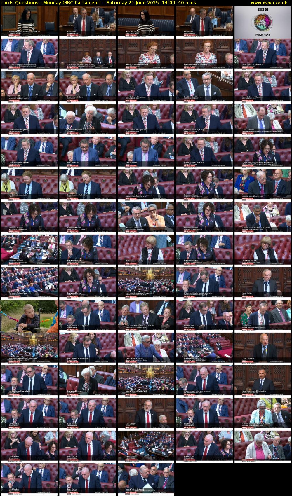 Lords Questions - Monday (BBC Parliament) Saturday 21 June 2025 14:00 - 14:40