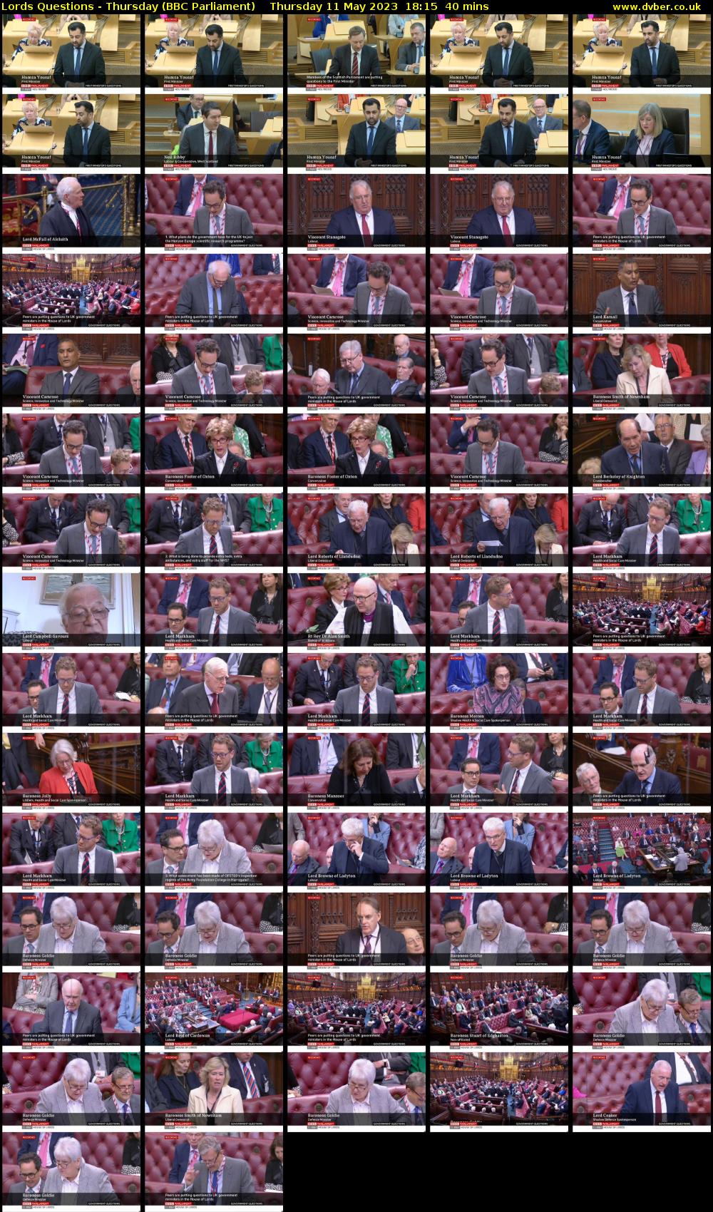 Lords Questions - Thursday (BBC Parliament) Thursday 11 May 2023 18:15 - 18:55