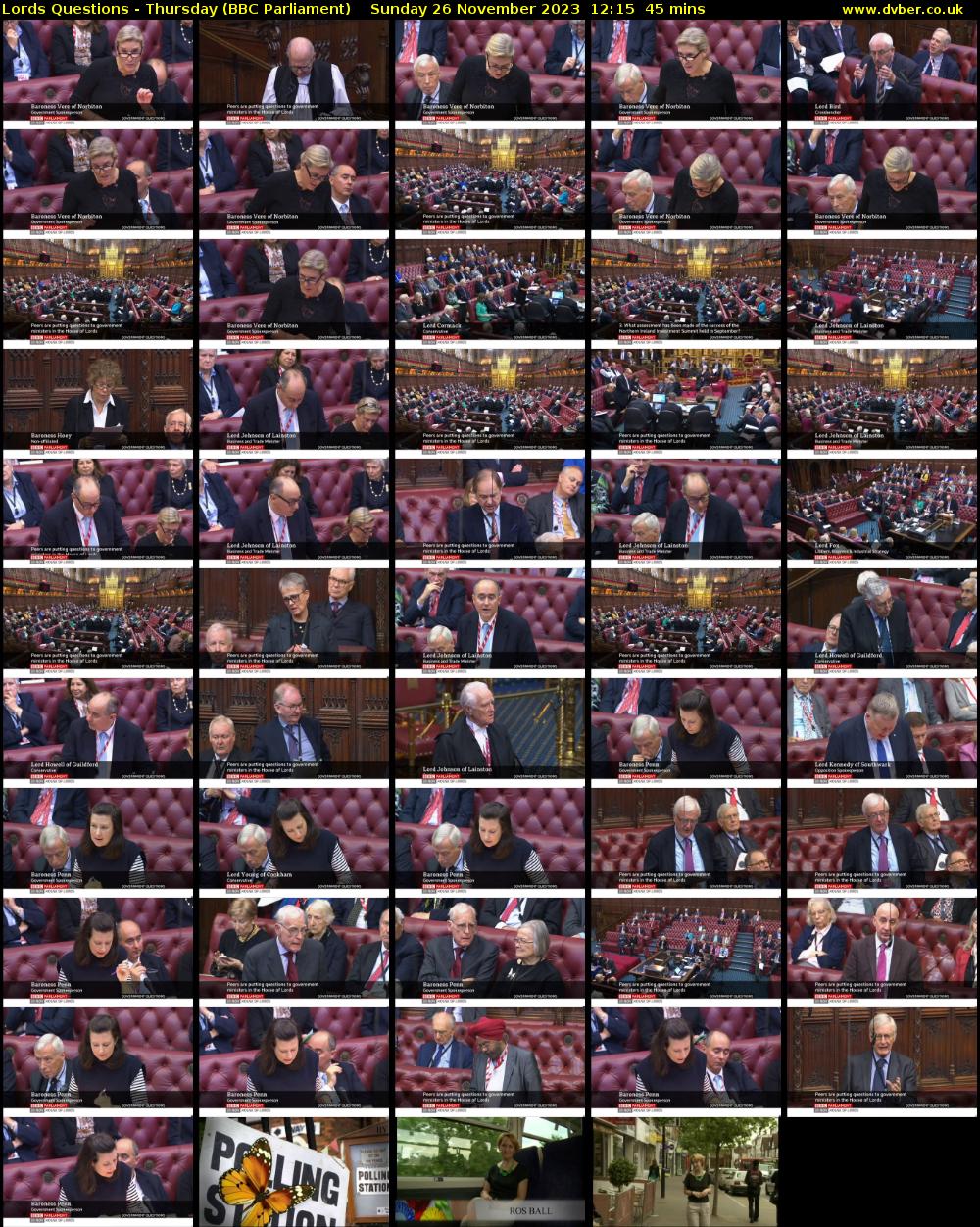 Lords Questions - Thursday (BBC Parliament) Sunday 26 November 2023 12:15 - 13:00